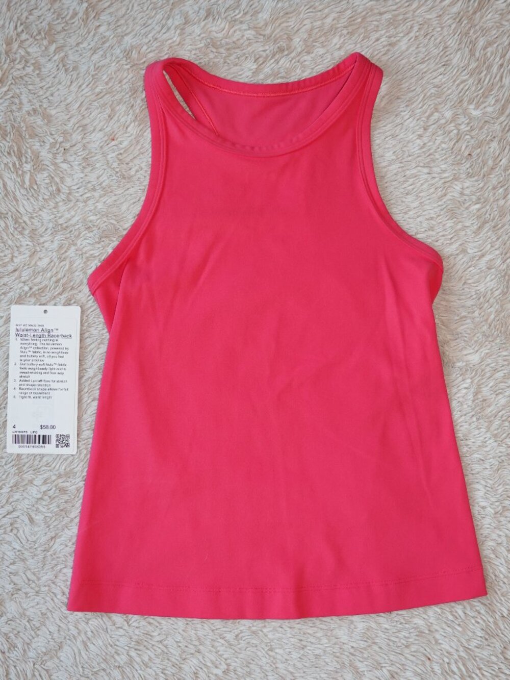 Women's Size 4 Lululemon Lip Gloss Pink Align Waist-Length Racerback Tank